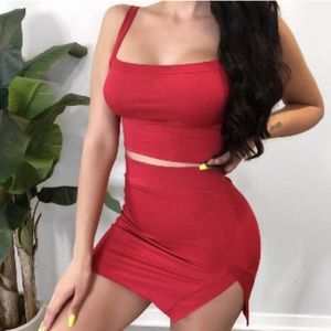 Laura’s Boutique Red Crop Top & Skirt Two Piece Set